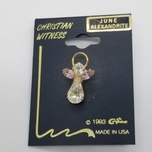 vintage deadstock 1993 Christian Witness birthstone angel pin June Alexandrite